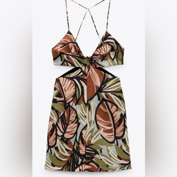 Zara Multicolor Tropical Print Mini Dress - Picture 1 of 5